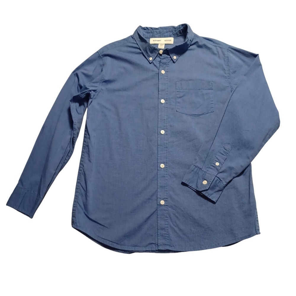Old Navy Boys Blue Built-In‎ Flex Long Sleeve Button Down Shirt XL 14-16 Husky